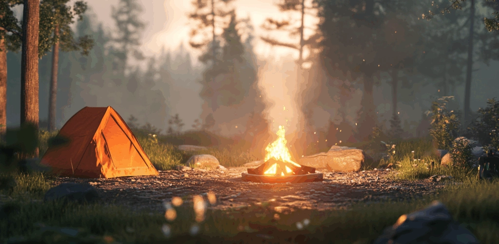 campfire and tent