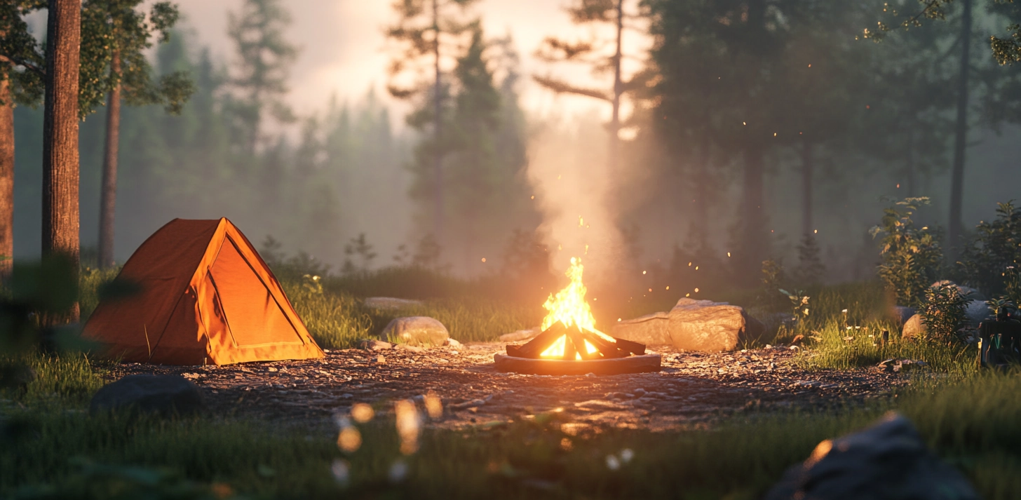 campfire and tent